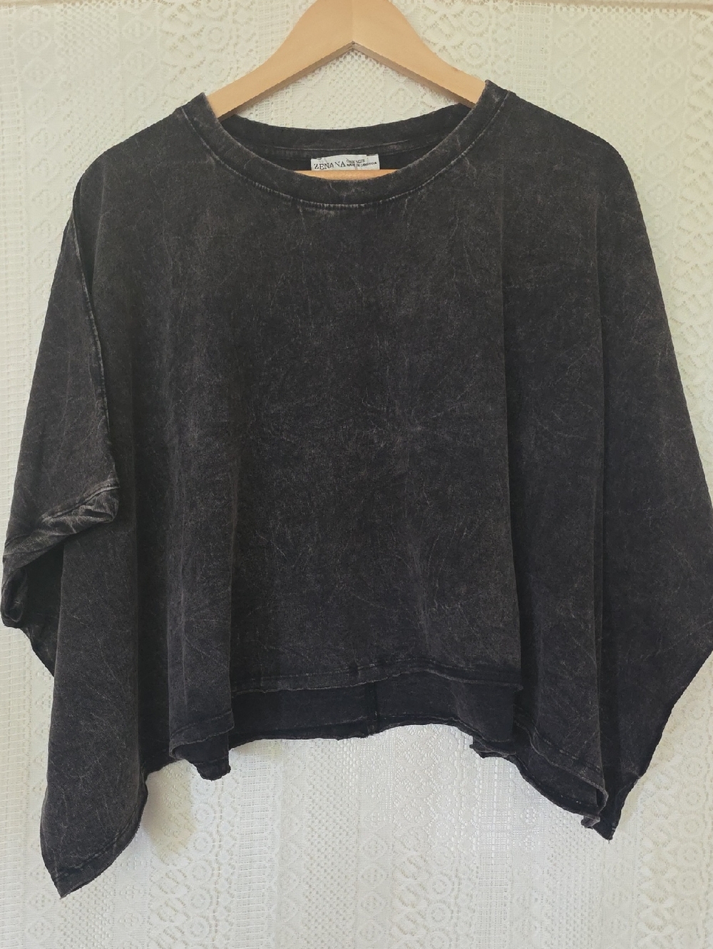 Zenana Black Acid Wash Oversized Swing Top NWT One Size